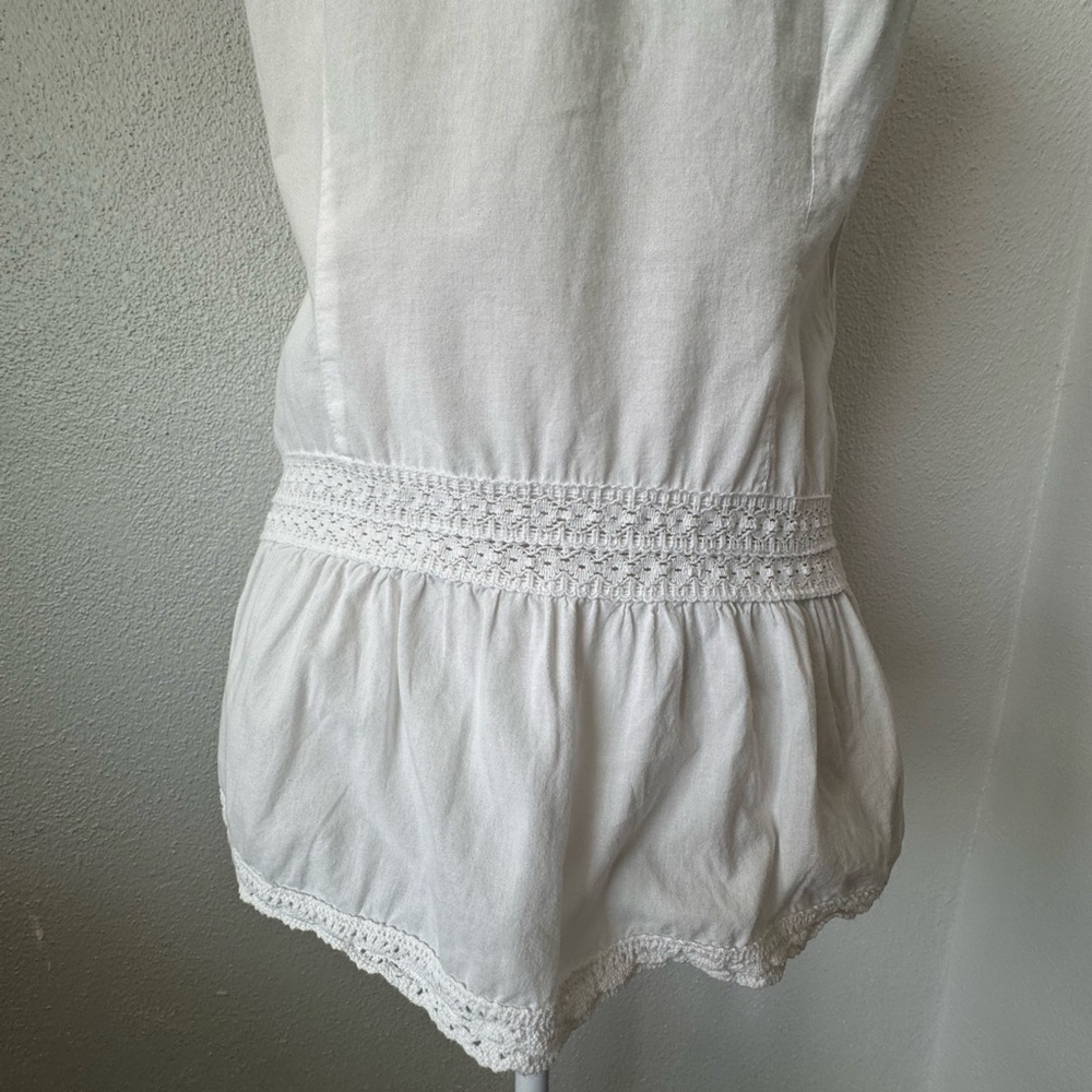 Faded Glory White Babydoll Top Cotton Lace Blouse Boho Sleeveless SZ M - Picture 10 of 13